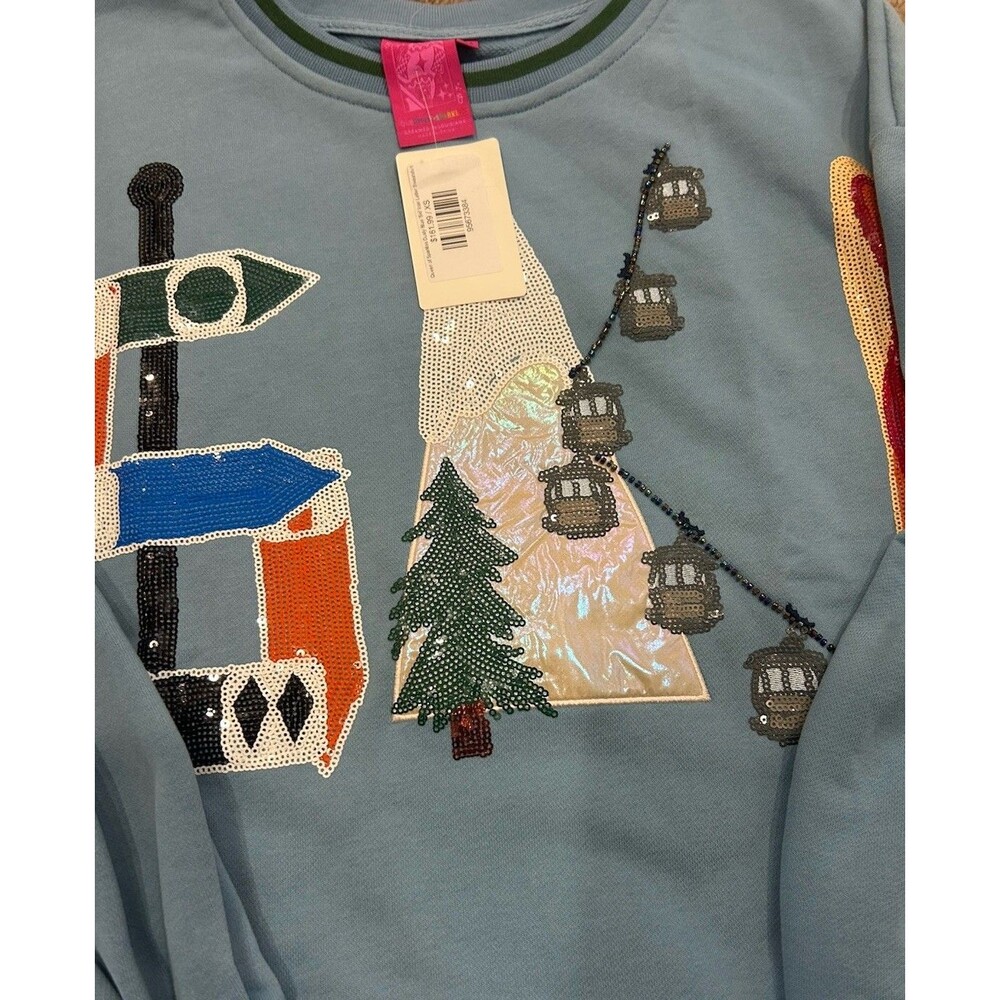 Queen Of Sparkles Blue Ski Icon Letter Sweatshirt XS - Picture 2 of 5